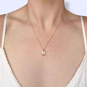 Gold Plated Square with Oval Cubic Zirconium Necklace ✨